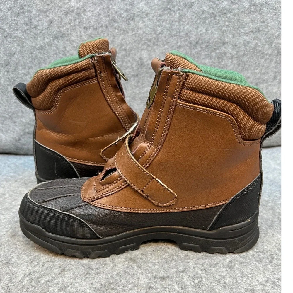 Polo Ralph Lauren Kids Brown Leather Zip Up Winter Boots Size Big Boys 4